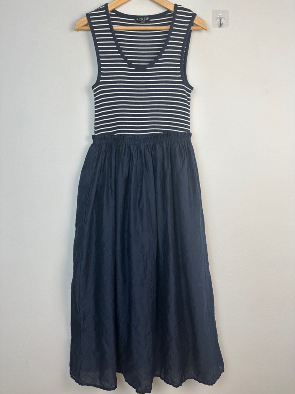 J.Crew Gathered Waist Mixy Dress Ribbed Knit Top Crinkly Sheer Skirt Lined MED - Picture 2 of 16
